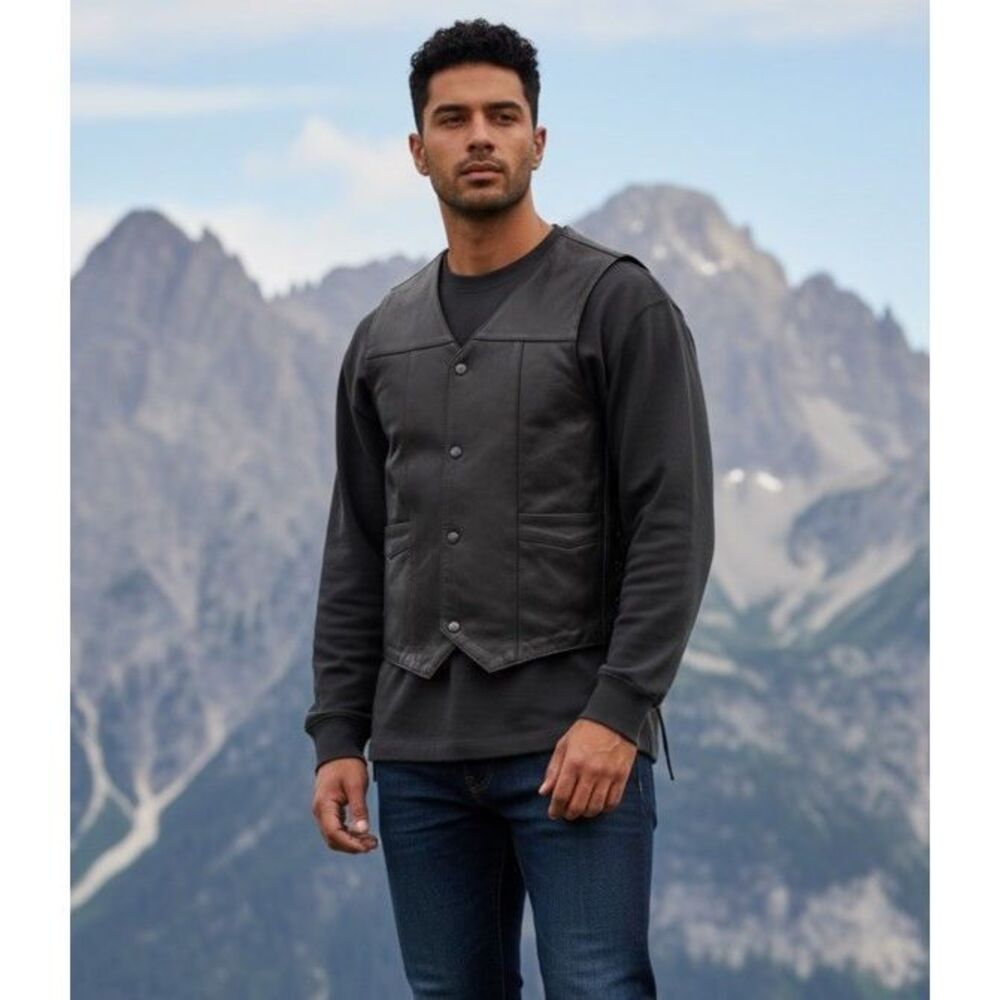 Wilson’s Leather‎ Men XXL Black Bikers Side Lace Moto Vest